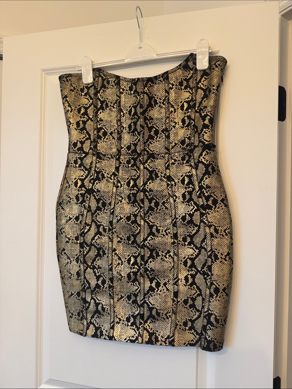 Fashion Nova Strapless Snake-Print Bodycon Dress in Black and Gold